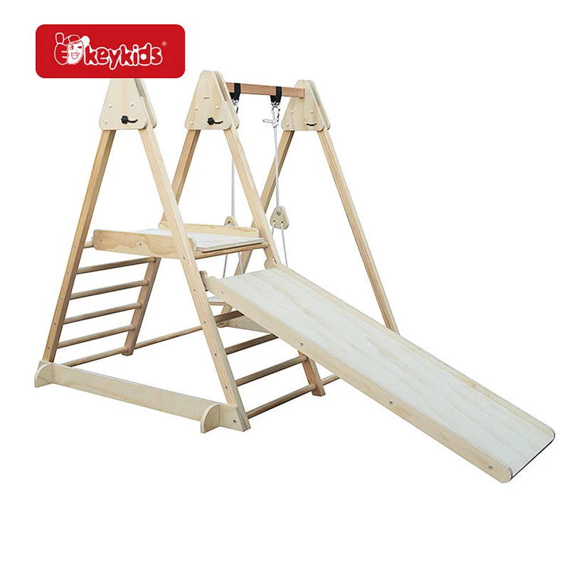 2026 Wholesale 3-in-1 Kids Indoor/Outdoor Wooden Playground Playset with Slide & Swing W01F219